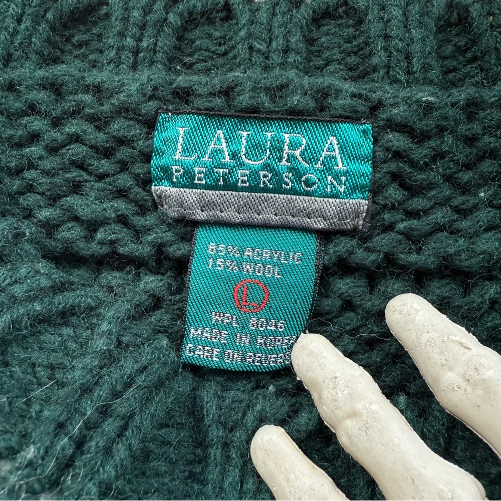 π SOLD π Vintage 80s Chunky Knit Wool Blend Green White Sweater ~ Size M - Picture 6 of 7
